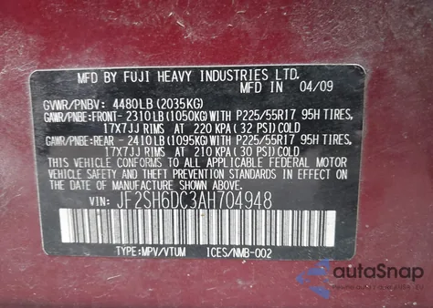 2010 Subaru Forester 2.5X Limited z USA, uszkodzony, nr VIN JF2SH6DC3AH704948